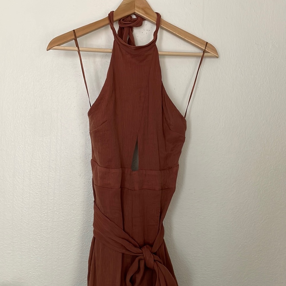Copper Brown Halter Key Hole Jumpsuit - Picture 3 of 5